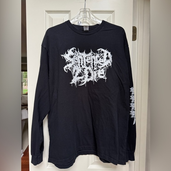 Gildan Black Long Sleeve Tee with White Graphics - Picture 1 of 3